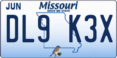 MO license plate DL9K3X
