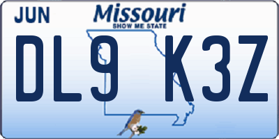 MO license plate DL9K3Z
