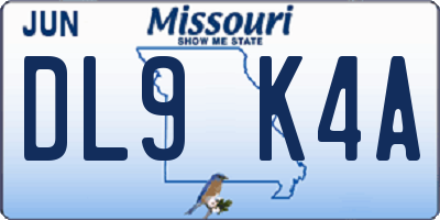 MO license plate DL9K4A