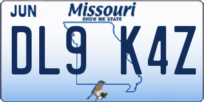 MO license plate DL9K4Z