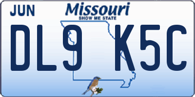 MO license plate DL9K5C