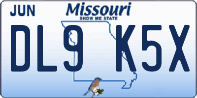MO license plate DL9K5X