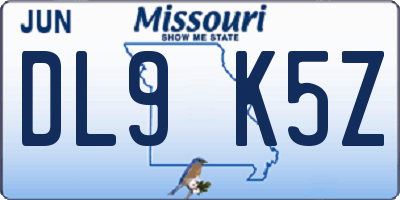 MO license plate DL9K5Z
