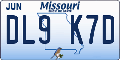 MO license plate DL9K7D