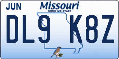 MO license plate DL9K8Z