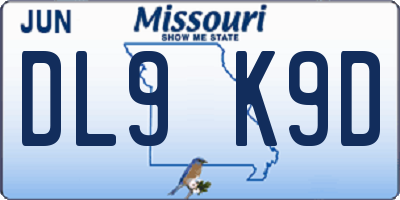 MO license plate DL9K9D