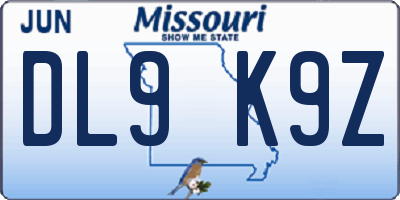 MO license plate DL9K9Z
