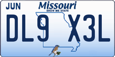 MO license plate DL9X3L