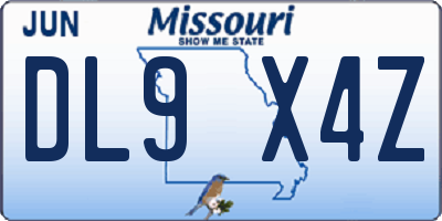 MO license plate DL9X4Z