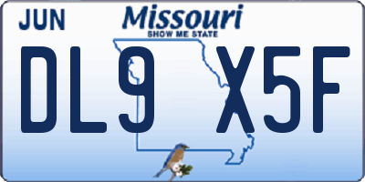 MO license plate DL9X5F