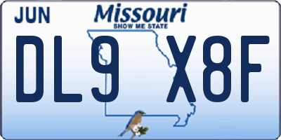 MO license plate DL9X8F