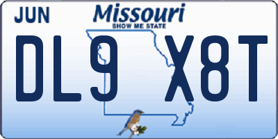 MO license plate DL9X8T
