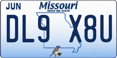 MO license plate DL9X8U