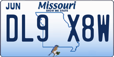 MO license plate DL9X8W