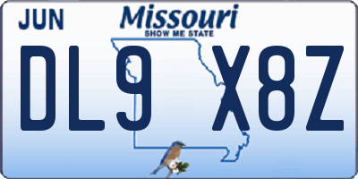 MO license plate DL9X8Z