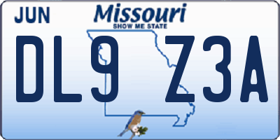 MO license plate DL9Z3A
