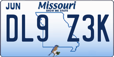 MO license plate DL9Z3K