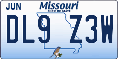 MO license plate DL9Z3W