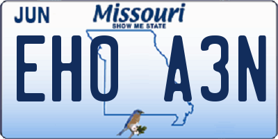 MO license plate EH0A3N