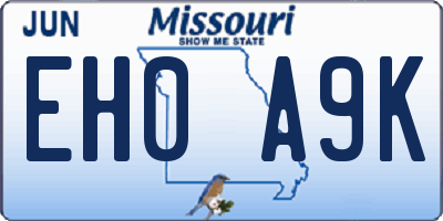 MO license plate EH0A9K