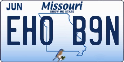 MO license plate EH0B9N