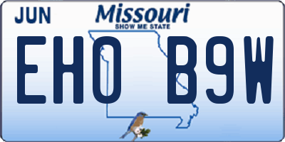 MO license plate EH0B9W
