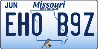 MO license plate EH0B9Z