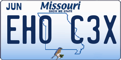 MO license plate EH0C3X