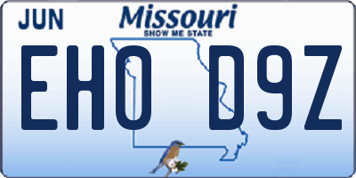 MO license plate EH0D9Z