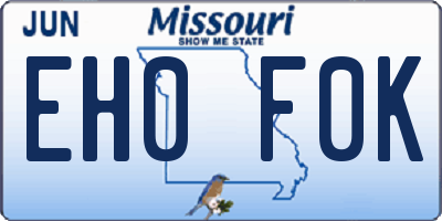 MO license plate EH0F0K
