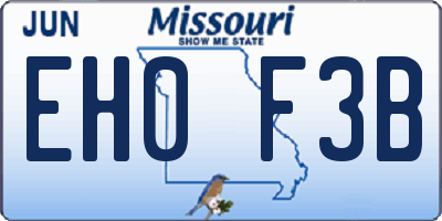 MO license plate EH0F3B