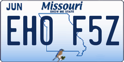 MO license plate EH0F5Z