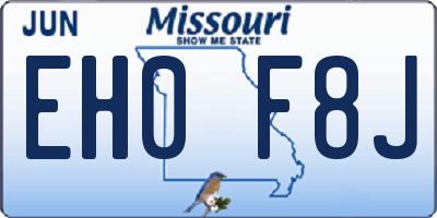 MO license plate EH0F8J