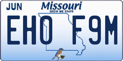 MO license plate EH0F9M