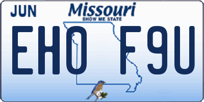 MO license plate EH0F9U