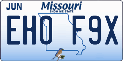 MO license plate EH0F9X