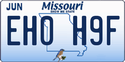 MO license plate EH0H9F