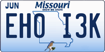 MO license plate EH0I3K