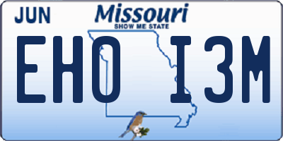MO license plate EH0I3M