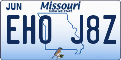 MO license plate EH0J8Z