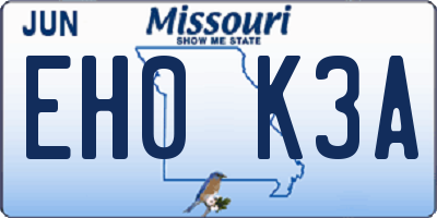 MO license plate EH0K3A