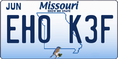 MO license plate EH0K3F