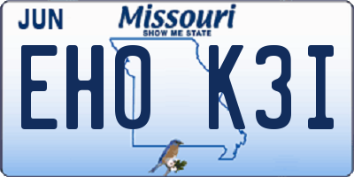 MO license plate EH0K3I