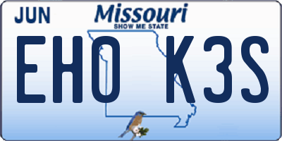 MO license plate EH0K3S