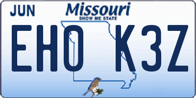 MO license plate EH0K3Z