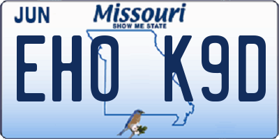 MO license plate EH0K9D