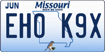 MO license plate EH0K9X