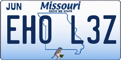 MO license plate EH0L3Z