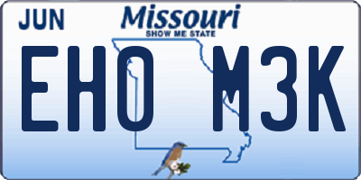 MO license plate EH0M3K