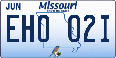 MO license plate EH0O2I